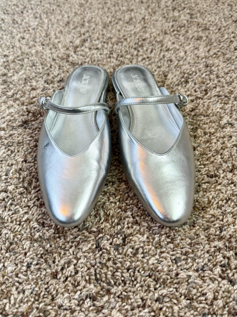 J. Crew Metallic Silver Mary Jane Mule Flats